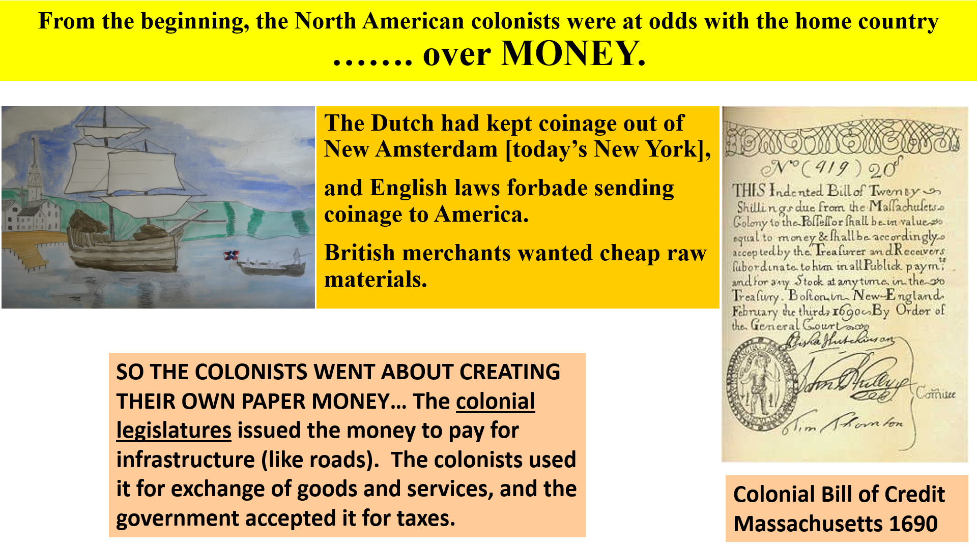 Colonists create their own money