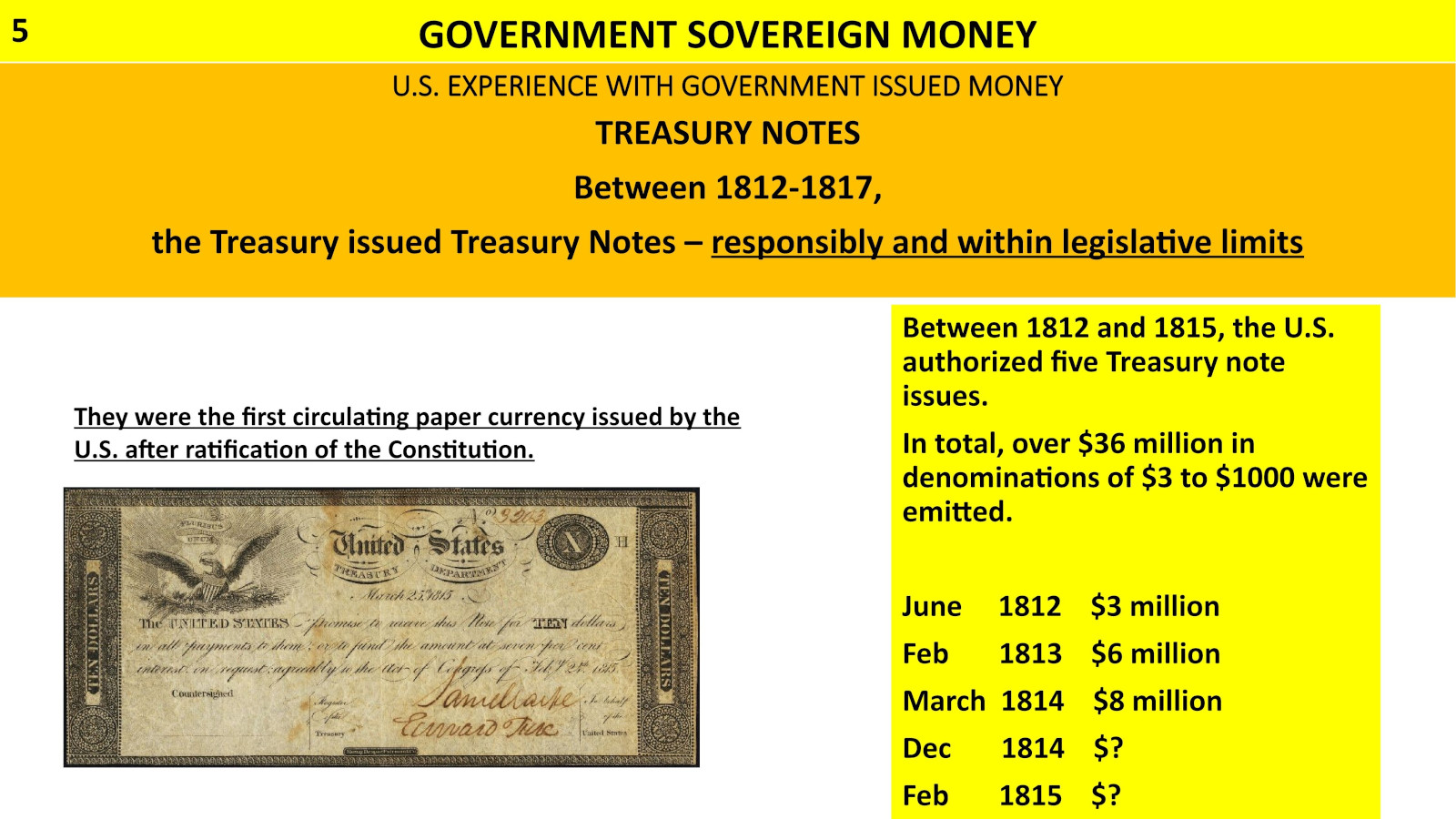 Experience with government issued money has been positive.