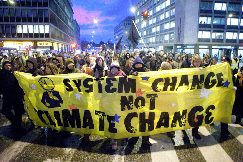 Demonstration banner for System Change Not Climate Change