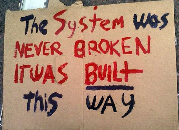 Demonstration sign saying the system was build this way.